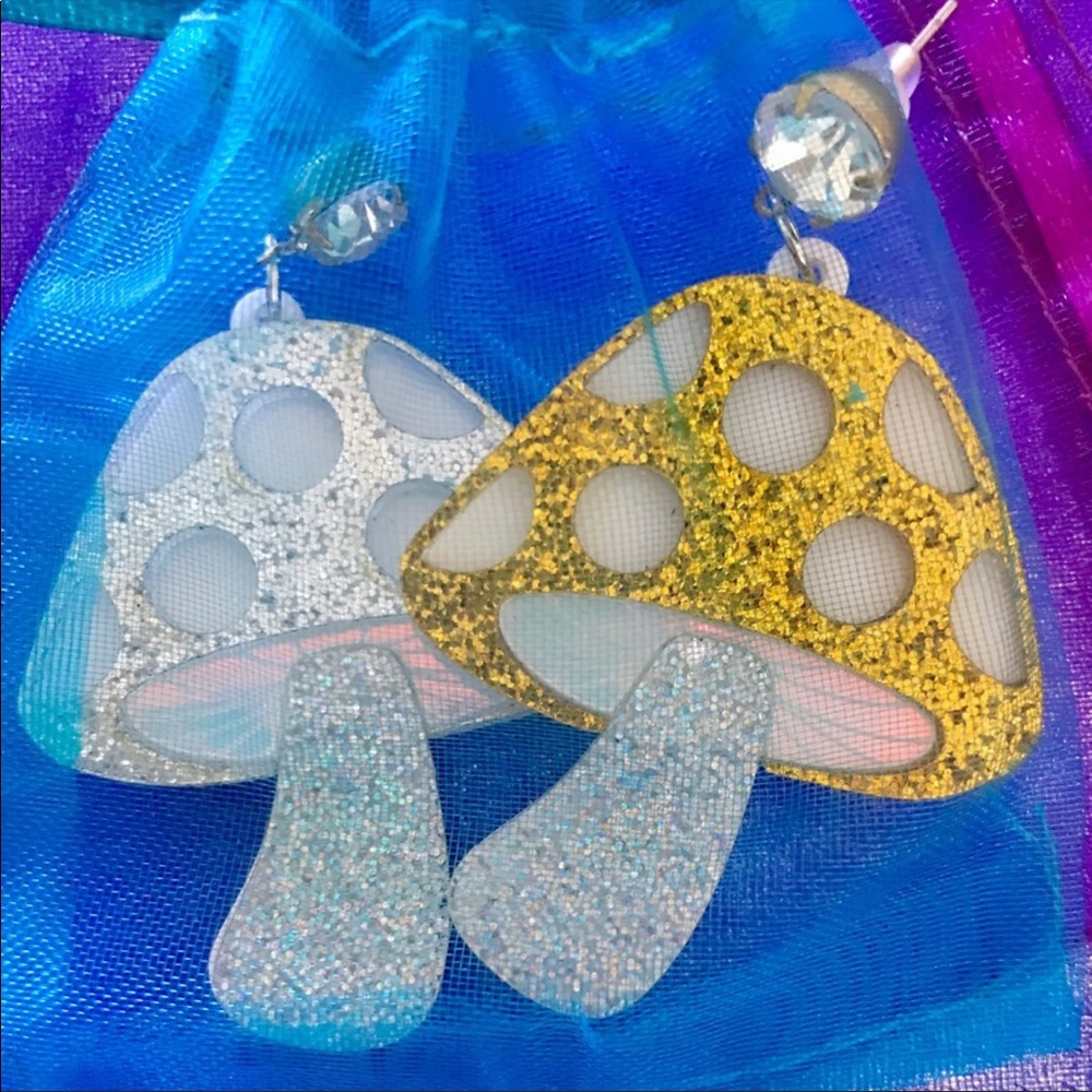 Silver Amanita Mushroom Earrings - Picture 2 of 7